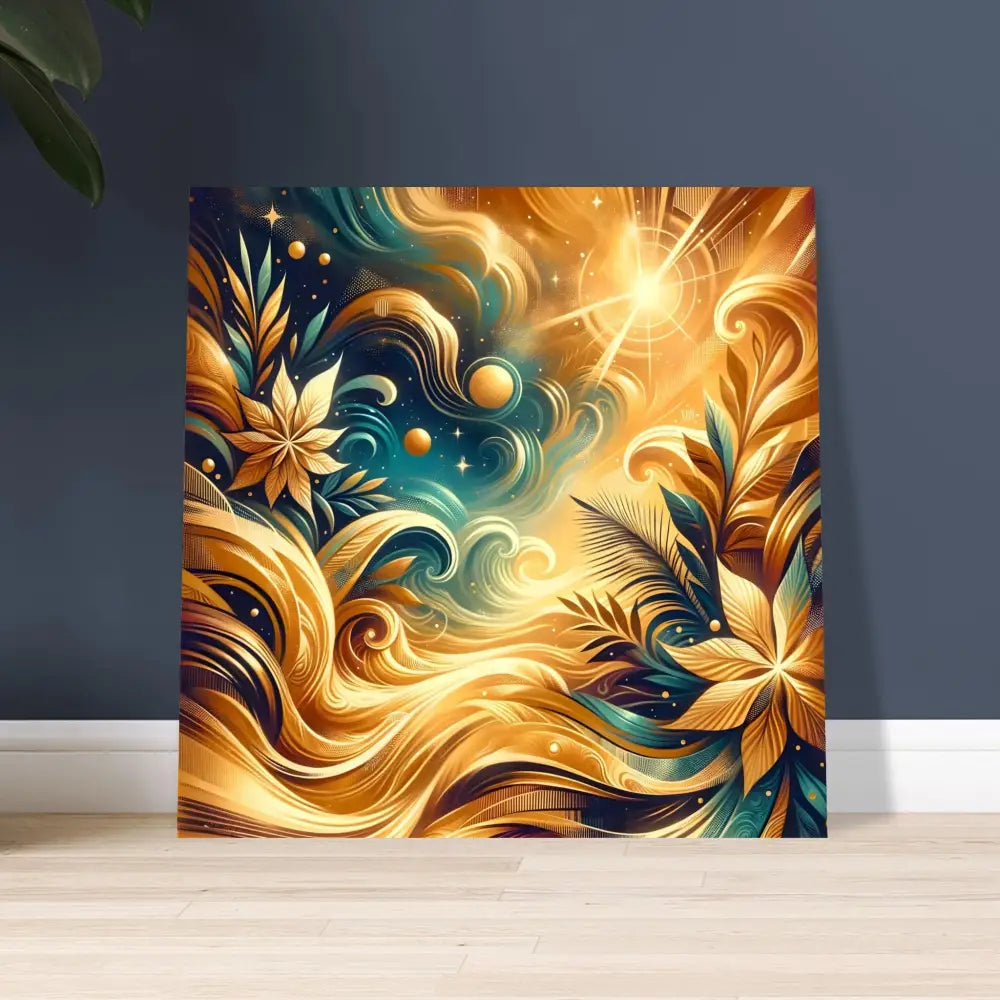 Golden floral abstract art on Aluminum Print Nebula Bloom Cascade by PixiOnyx Stellar