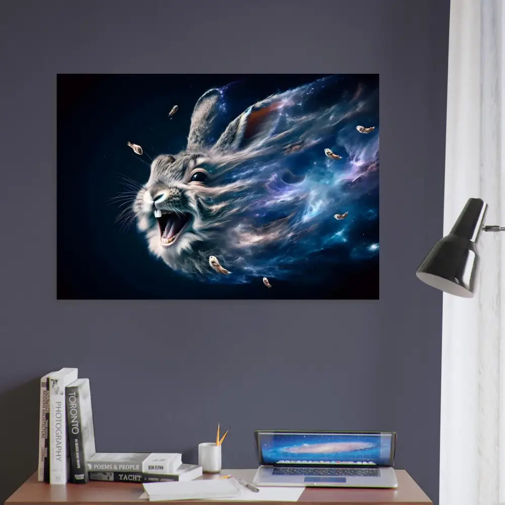 Cosmic rabbit canvas print from PixiOnyx Stellar Alloy Edition Nebula Howl artwork