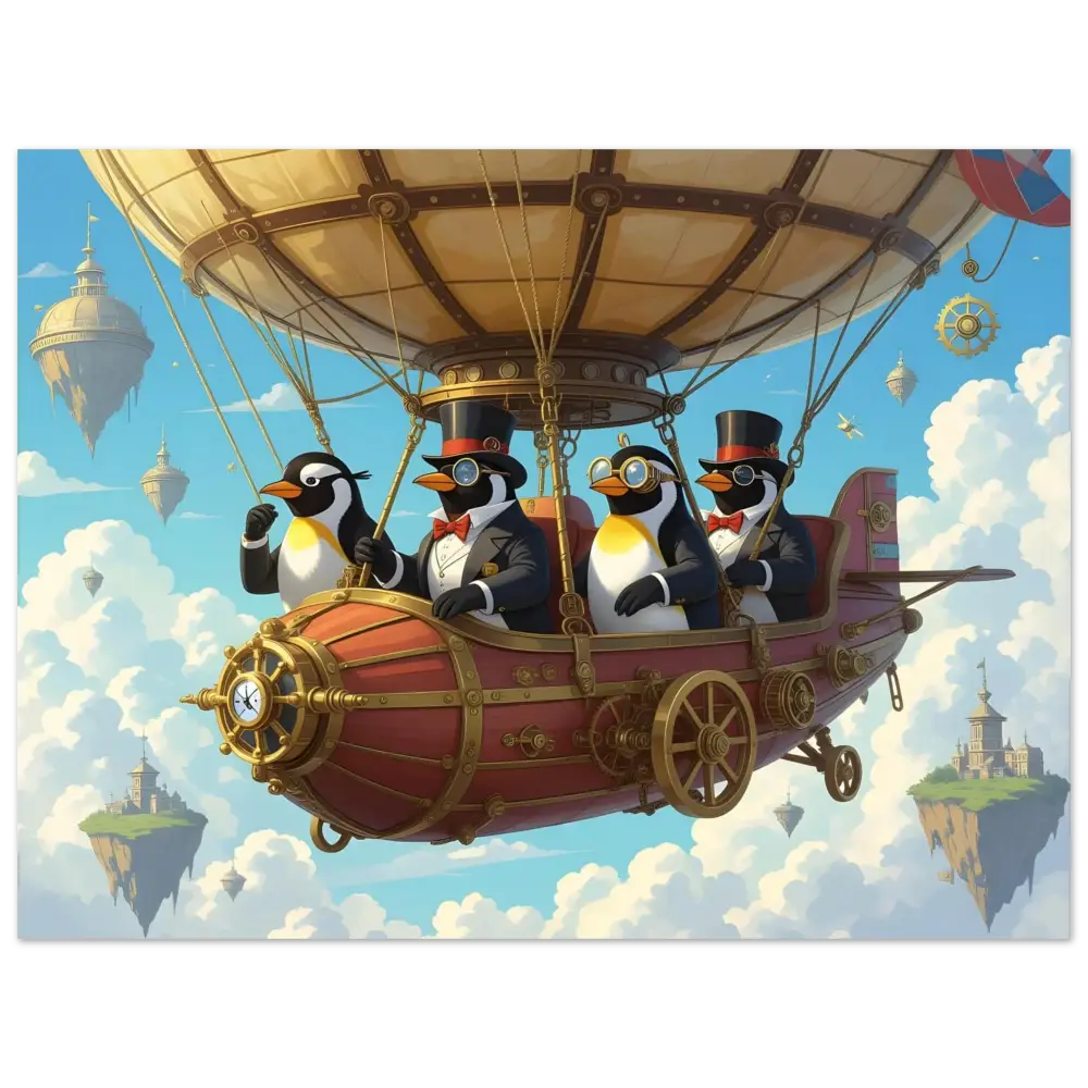 Steampunk penguin airship Aluminum Print Penguin Zeppelin Society Sky Voyage Metal Edition