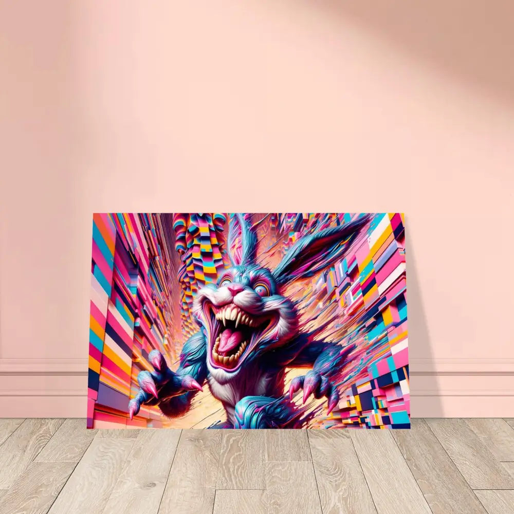 Colorful menacing rabbit art printed on Aluminum for Pixel Panic Psycho Cottontail Quartet