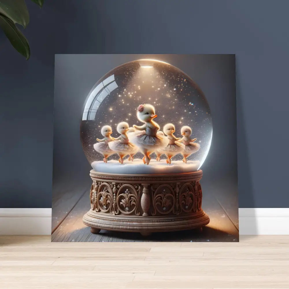 Duckling ballerina snow globe figurine featured in PixiOnyx Whimsical Winter Aluminum Print