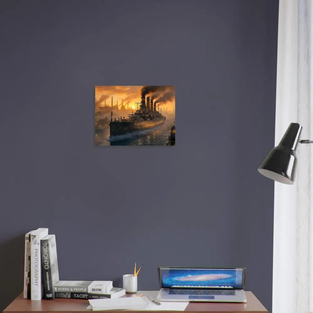 Aluminum print of battle-borne beast rendered Steel Leviathan at Dusk PixiOnyx Metalcore Reflection
