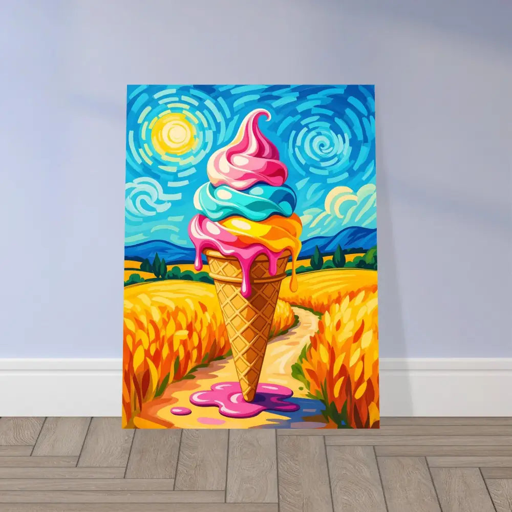 Colorful ice cream cone painting on Aluminum Print Sunlit Swirl of Pastoral Chaos PixiOnyx