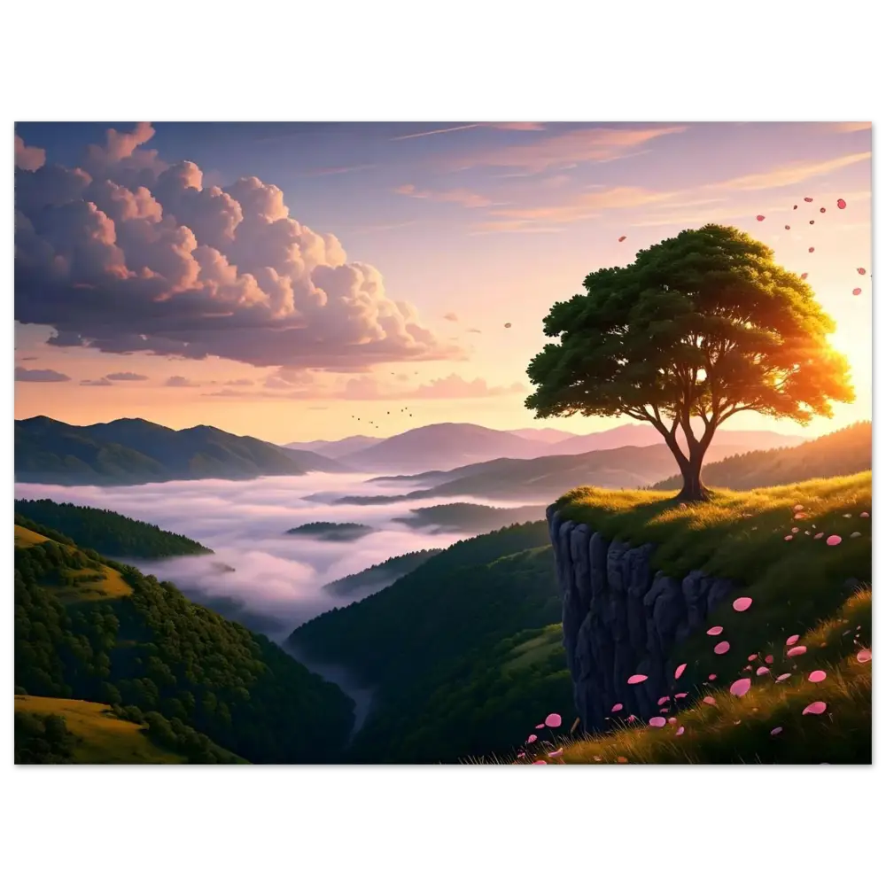 Scenic cliffside tree aluminum print on PixiOnyx Radiant Metal Panel