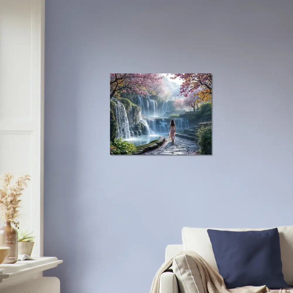 Waterfall landscape wall art Aluminum Print The Waterfall Orchard PixiOnyx Vivid Metalflow