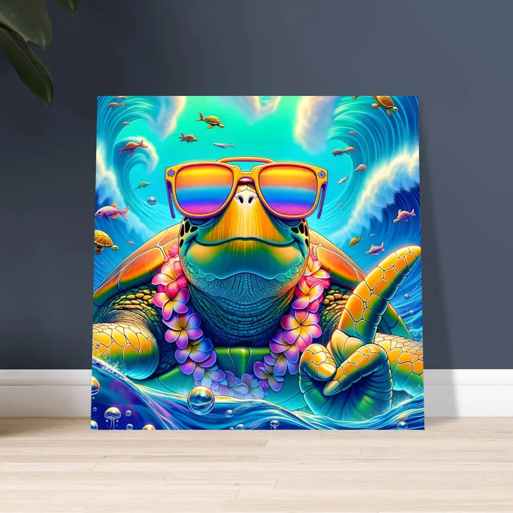 Colorful turtle art displayed on Aluminum Print in PixiOnyx Glosscore Metal Art