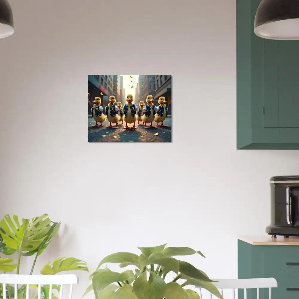 Framed Duckling Parade Artwork on Aluminum Print Varsity Duck Squad PixiOnyx Bold Urban