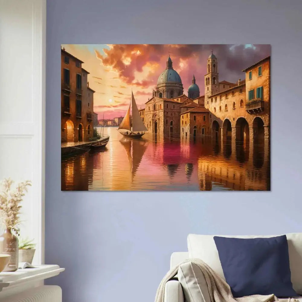 Venetian Reverie aluminum print captures light with shimmer meets stillness sunset cityscape