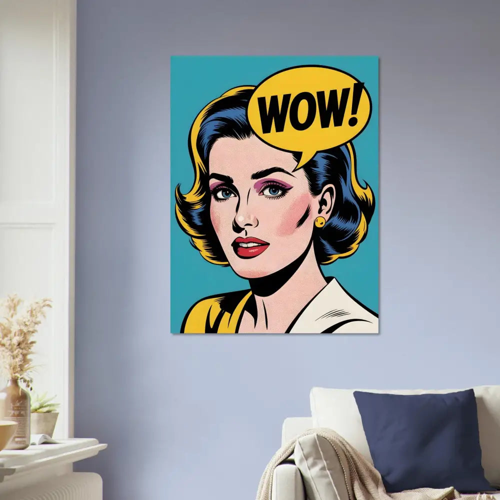 Pop art woman with WOW speech bubble on Aluminum Print PixiOnyx Bold Metal Edition