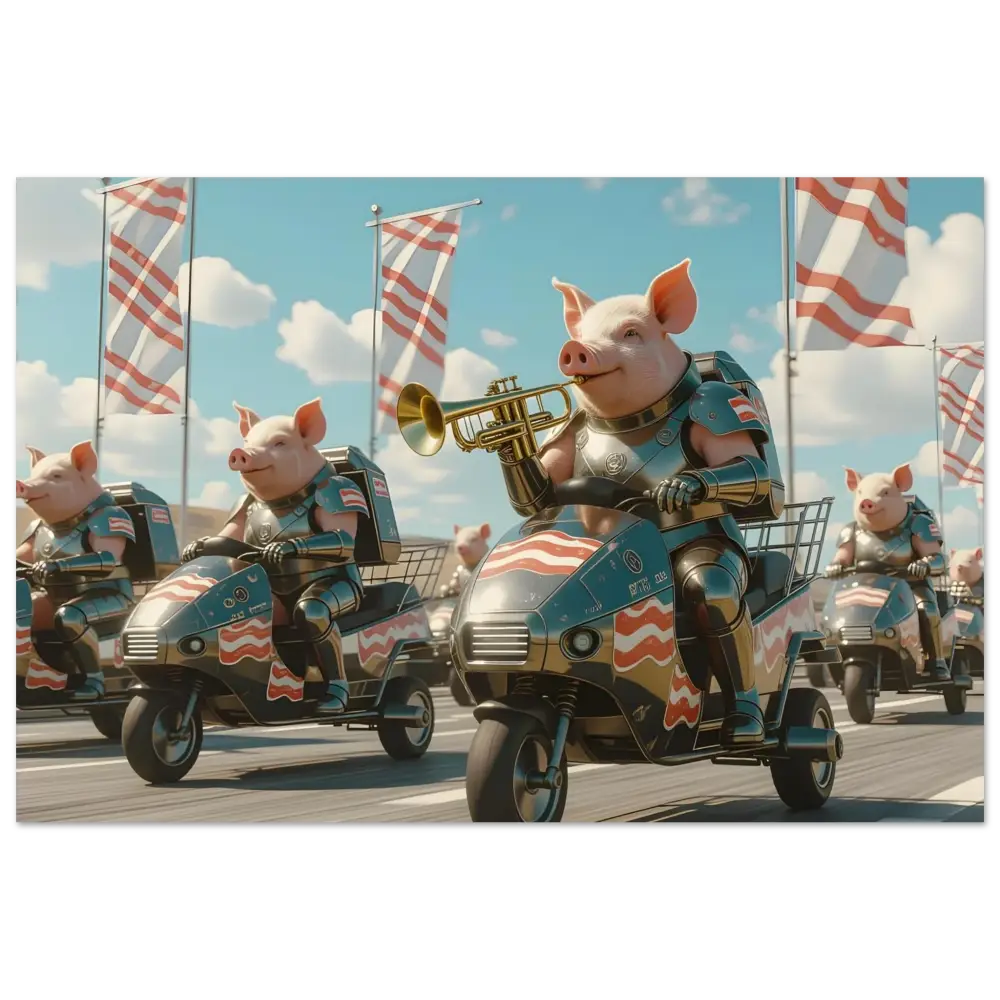 Patriotic pig parade on PixiOnyx Gloss Parade Panel for Bacon Battalion Aluminum Print