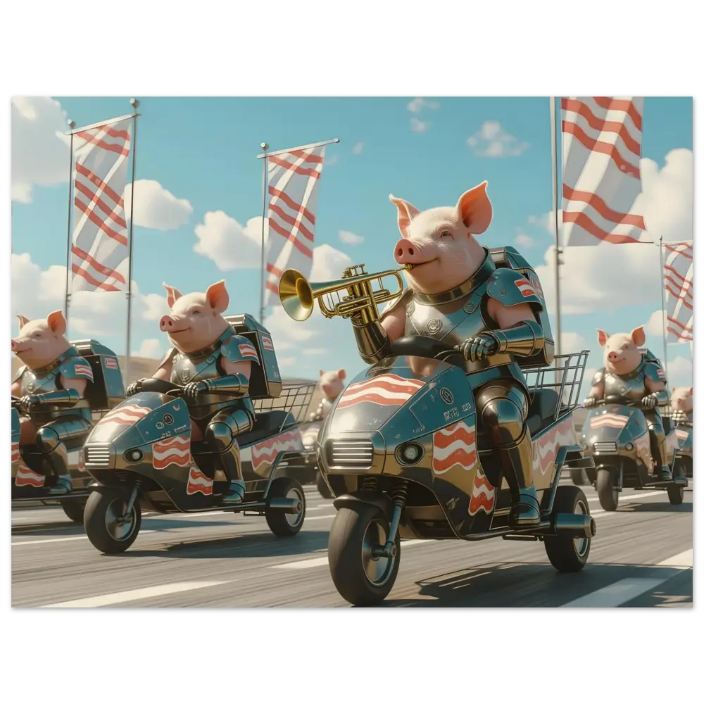 Patriotic pig parade on Bacon Battalion Aluminum Print Shiny Snack Squad PixiOnyx Gloss Panel