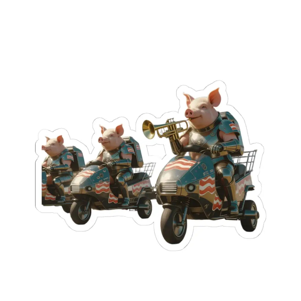 Patriotic pig riding a scooter in a parade for Bacon Battalion Tactical Pig Sticker