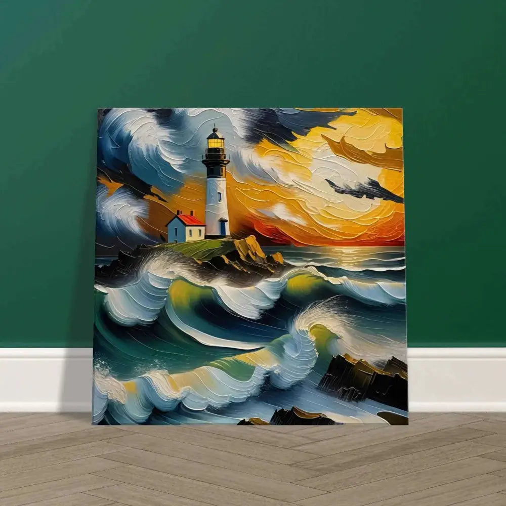 PixiOnyx Oceanstorm Canvas featuring waves clash and fury beneath a vibrant lighthouse scene