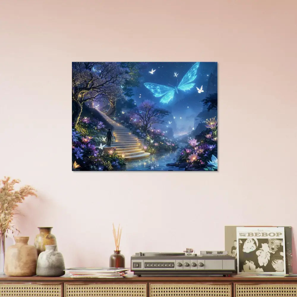 Fantasy butterfly garden wall art featured on Canvas Biolumina The Valley Beyond PixiOnyx