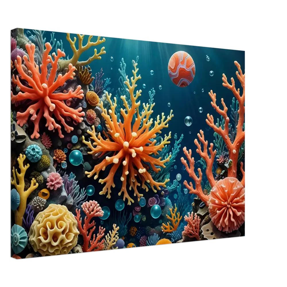 Vibrant coral reef ecosystem illustration on Canvas – Coral Reverie by PixiOnyx Undersea Dreamscape