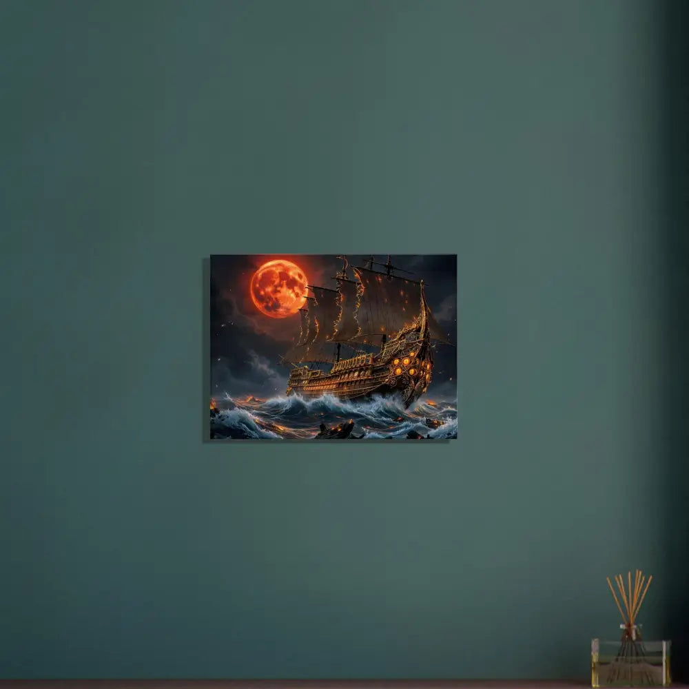 Wall-mounted Canvas Print of Blood Moon Armada with crashing waves collide by PixiOnyx Infernal Voyage
