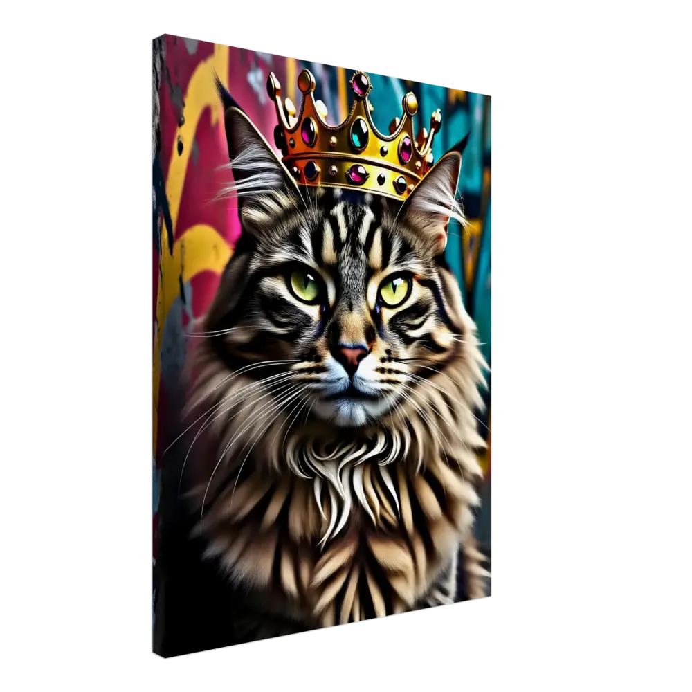 Regal cat wearing a crown from Canvas Crown Meowjesty PixiOnyx Graffiti Art