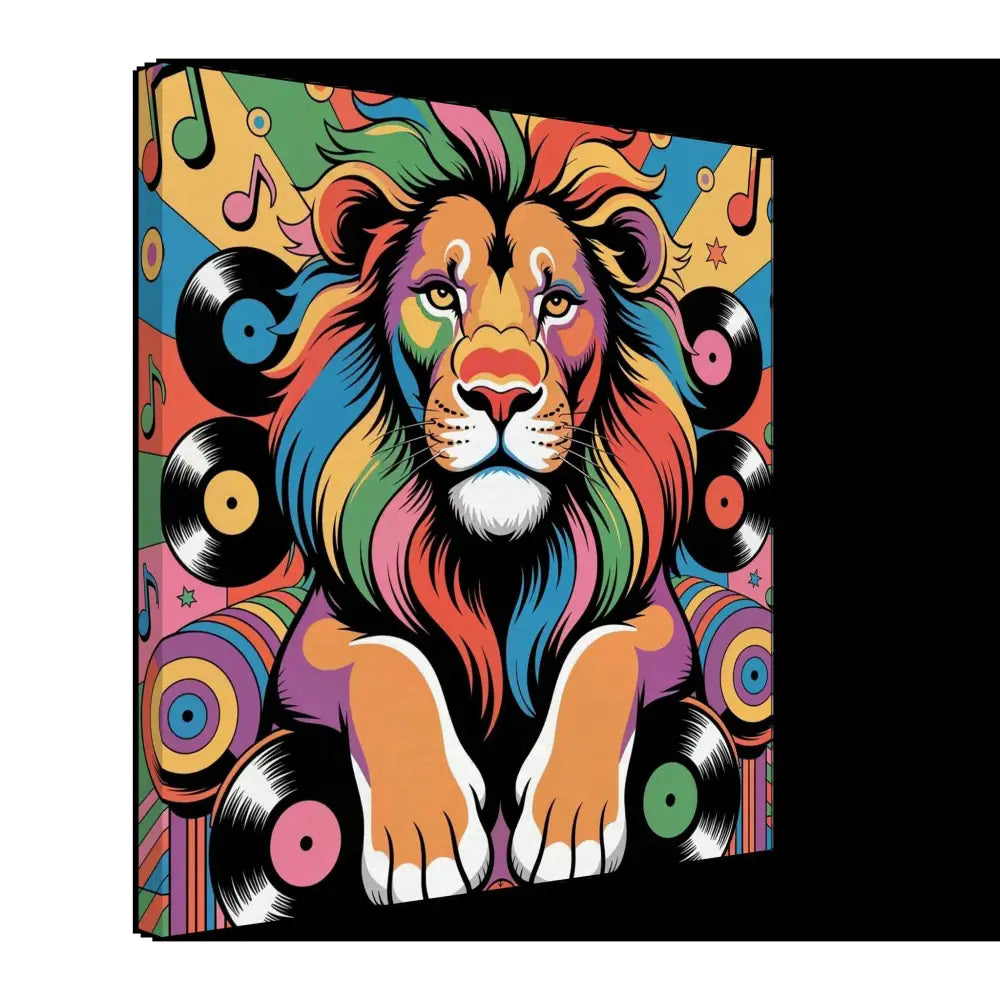 Colorful pop art lion with rainbow mane from Canvas – Groove King in PixiOnyx Rhythm Jungle walls groove