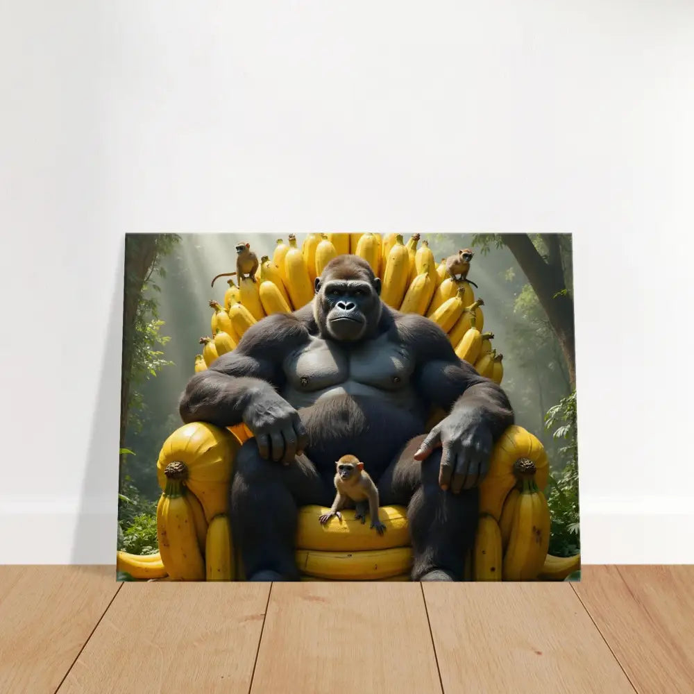 Gorilla sitting on Banana Throne in Canvas King Kong’s Banana Throne by PixiOnyx