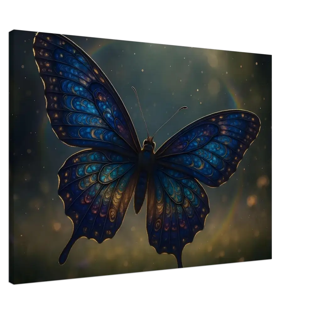 Blue butterfly canvas art displayed on Luminara Ascend PixiOnyx Dreamform Nature Display