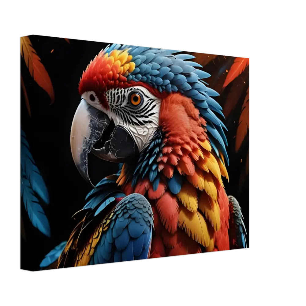 Colorful Macaw Parrot displayed on Canvas Macaw Ascendant PixiOnyx Nature Majesty Display