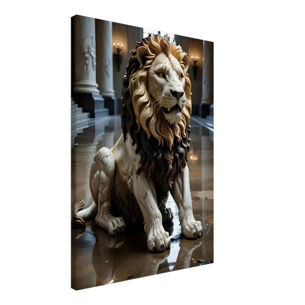 Ornate marble lion statue from PixiOnyx Regal Sculpture Series in Grand Hall Canvas