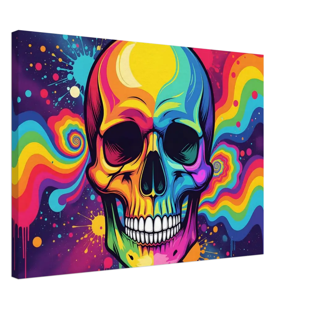 Colorful psychedelic skull artwork on Canvas Neon Psychedelic Skull by PixiOnyx Urban Gallery