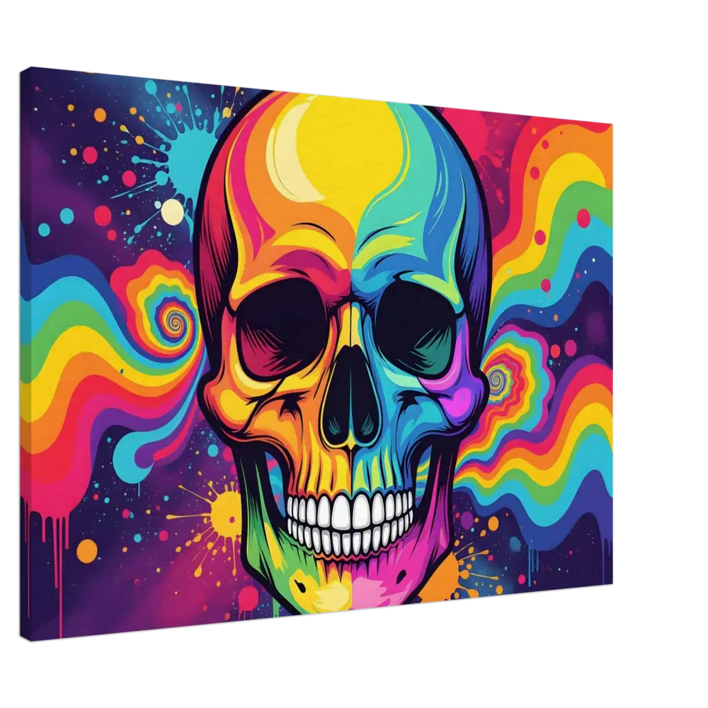 Colorful Skull Art Print on Canvas Neon Psychedelic Skull PixiOnyx Abstract Urban Gallery