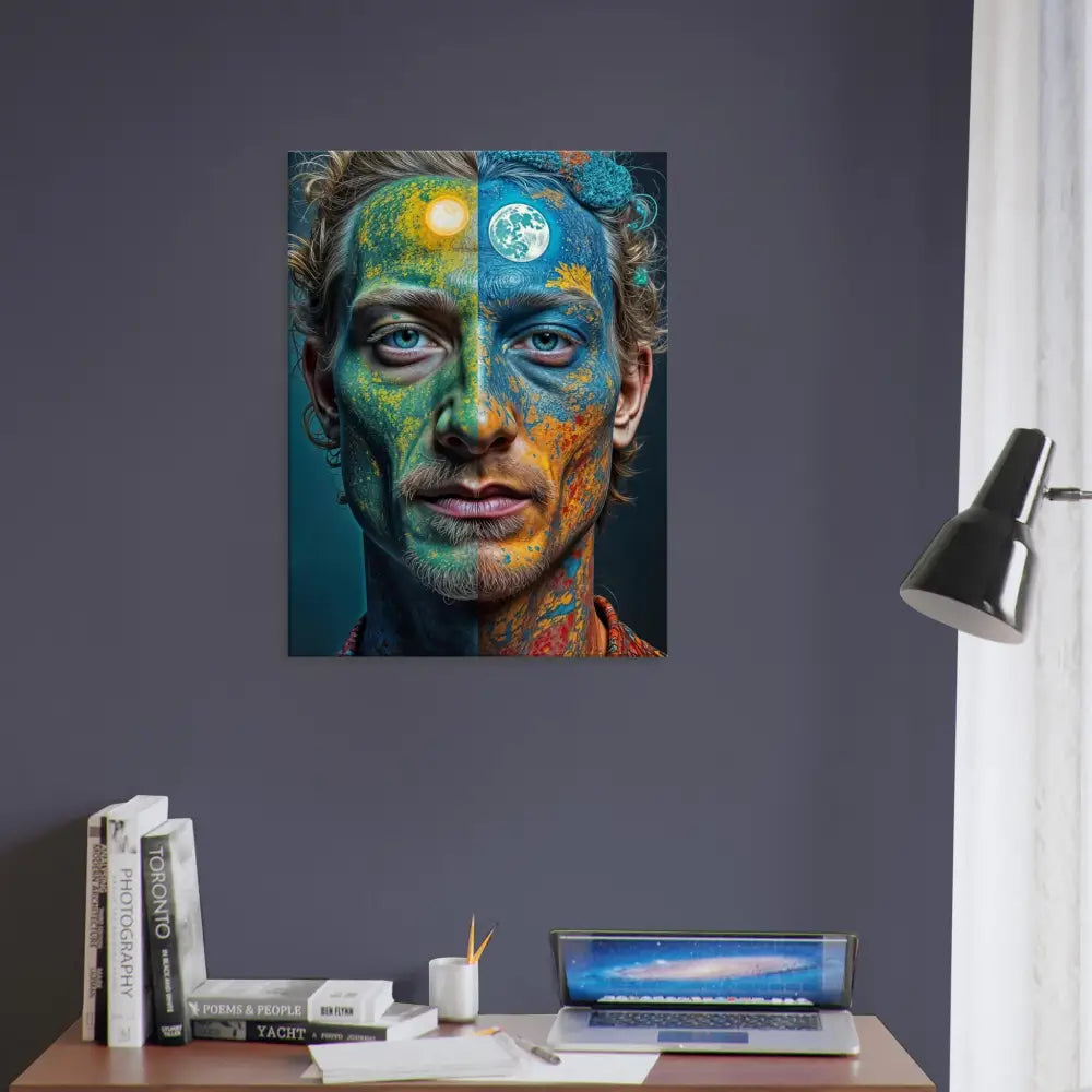 Colorful portrait art displayed on Canvas Print Faces of the Wild Code Psychedelic Duality Wall Canvas
