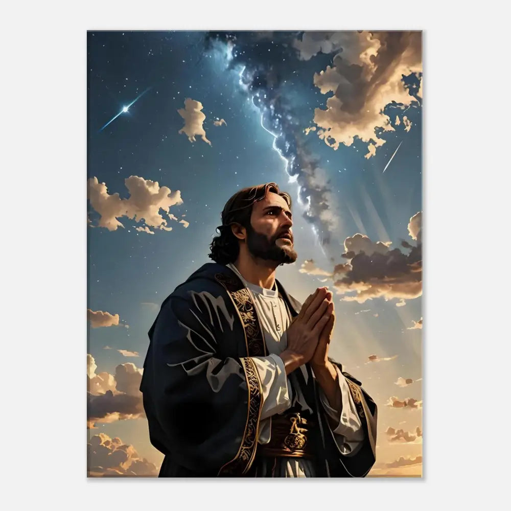 Jesus praying under a stormy sky Canvas Print Prayer to the Cosmos PixiOnyx