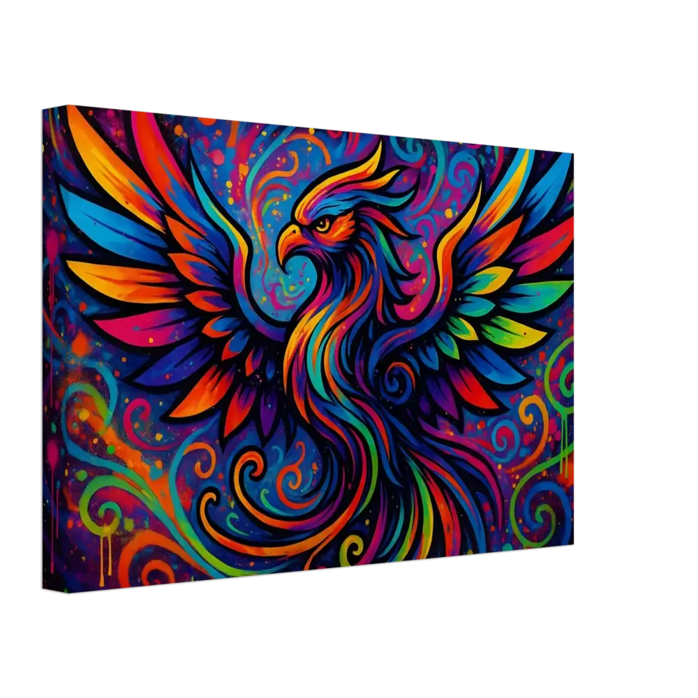 Colorful phoenix artwork for Canvas Rebirth in Neon Flame PixiOnyx abstract graffiti wall art