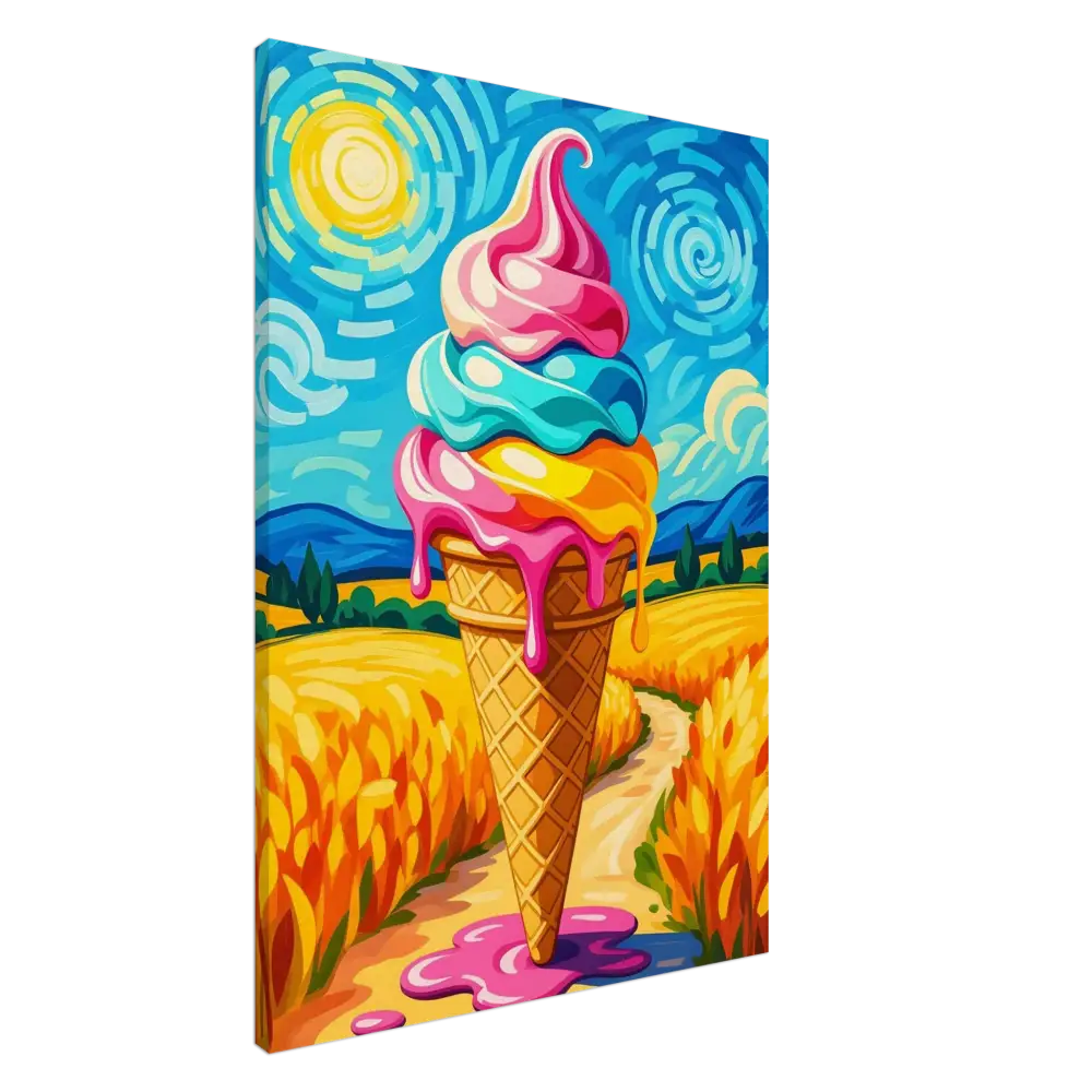 Colorful ice cream cone painting on Canvas Sunlit Swirl of Pastoral Chaos PixiOnyx