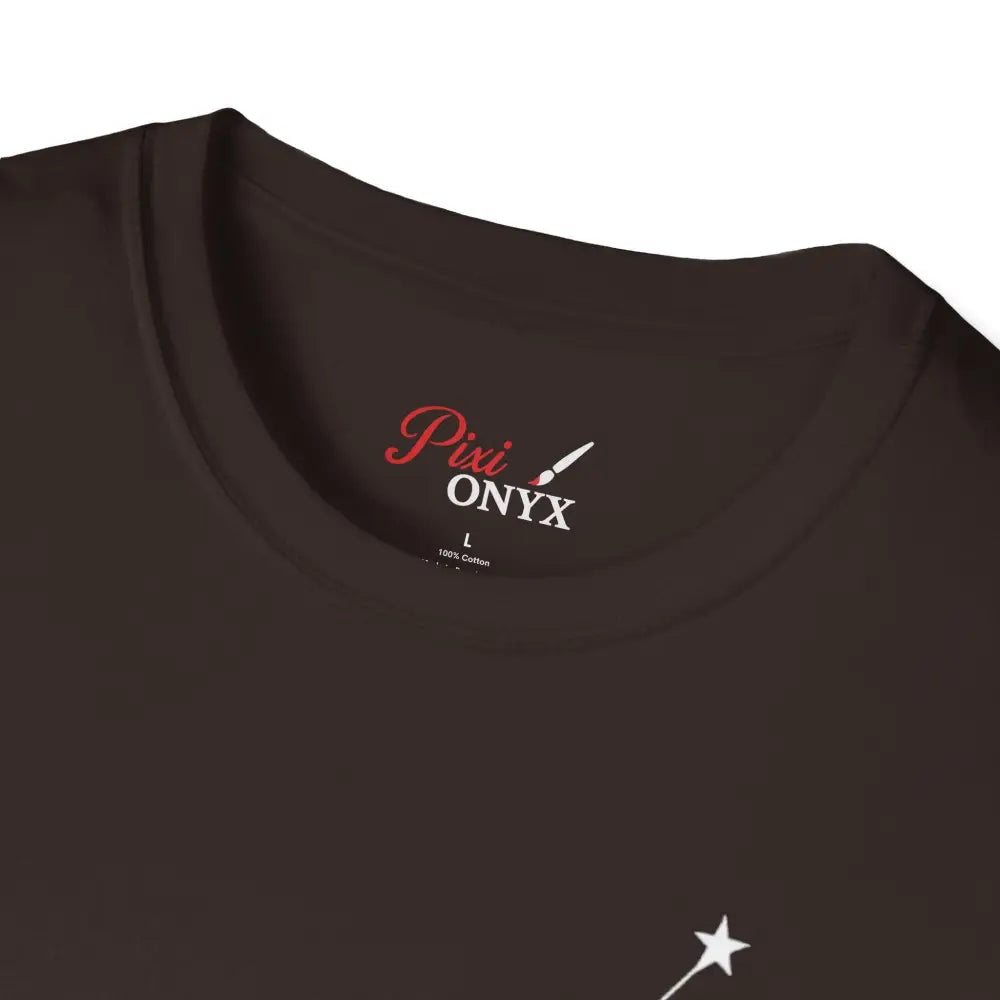 Dark brown unisex softstyle T-shirt with white star design, ideal for cosmic vibe outfits