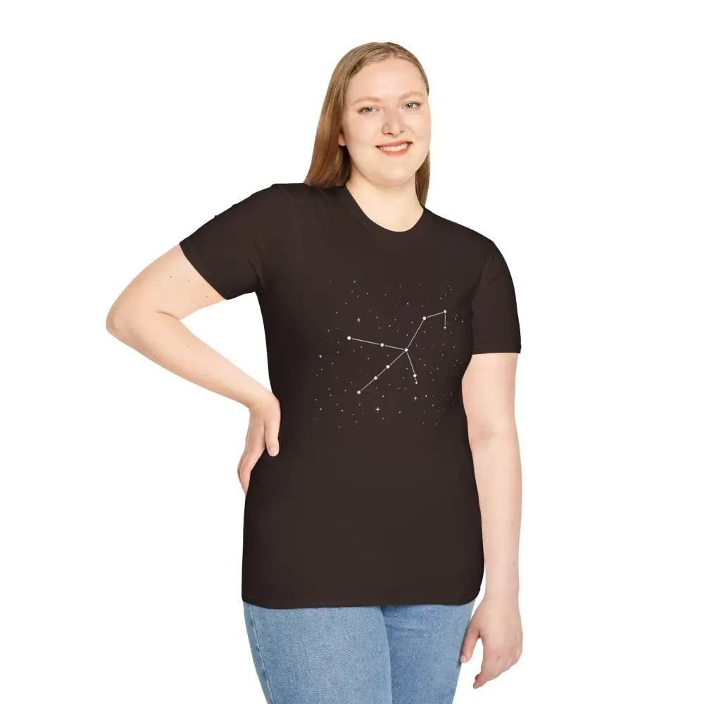 Black T-shirt with a stunning constellation design of the Celestial Orion Constellation, star lover tee