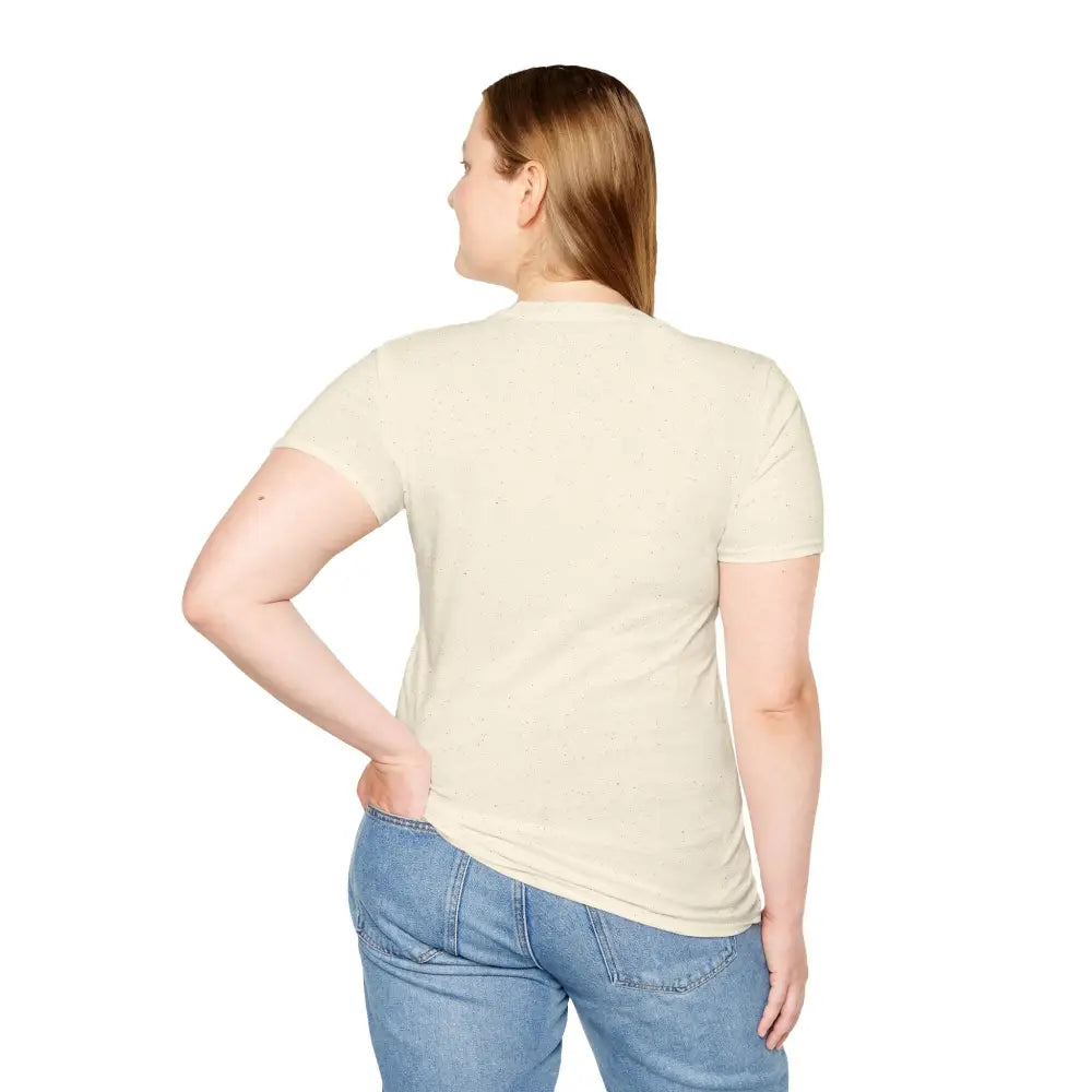 Woman in a cream ring-spun cotton T-shirt for outdoor activities and casual travel