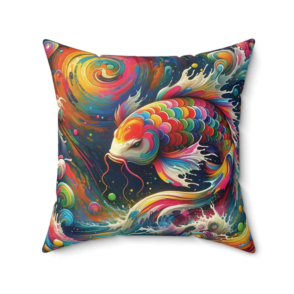 Vibrantly colorful koi fish art decorative square pillow from Honson Ventures Limited Gnaftis House Flat
