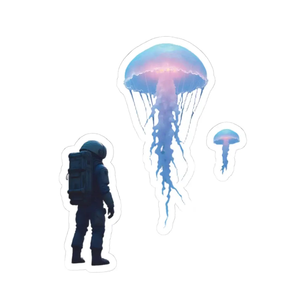 Astronaut and jellyfish sticker from Deep Drift Encounter Space Vinyl collection