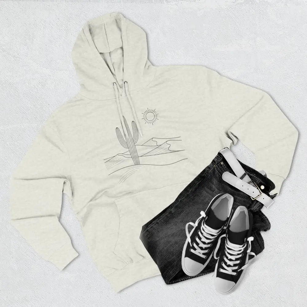Cream desert landscape three-panel fleece hoodie with spacious kangaroo pocket lane seven ls14001