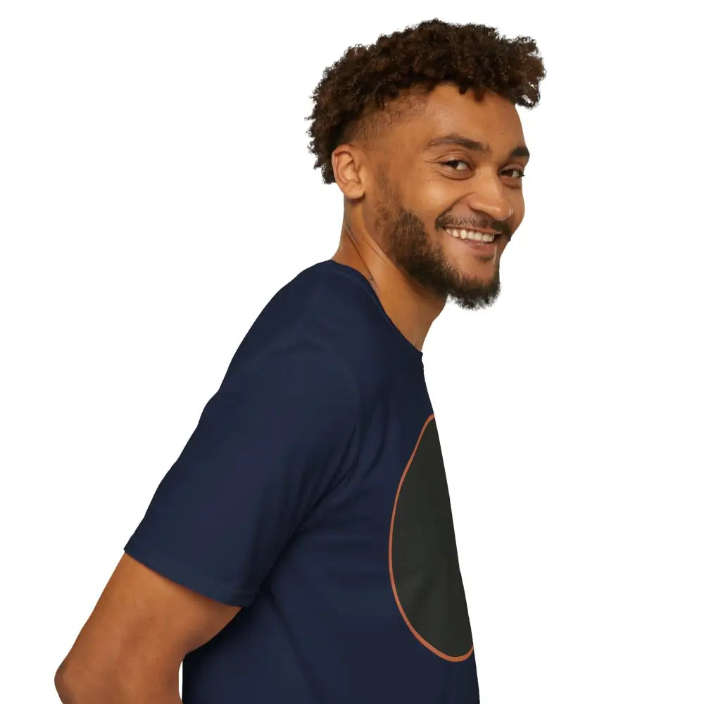 Smiling man with beard in navy Dreamy Cat Graphic T-Shirt made of ring-spun cotton for cat lovers