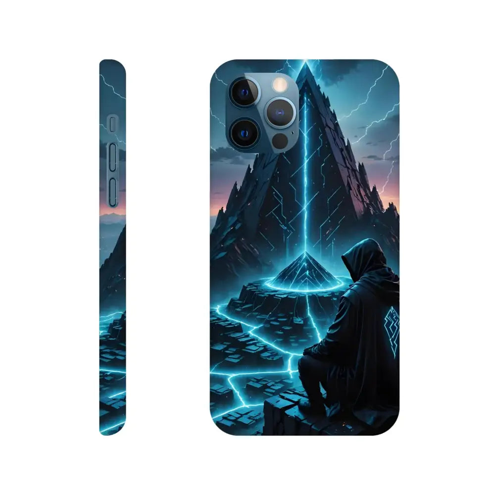 Electric Ascension iPhone Slim Case with mystical figure and glowing pyramid design