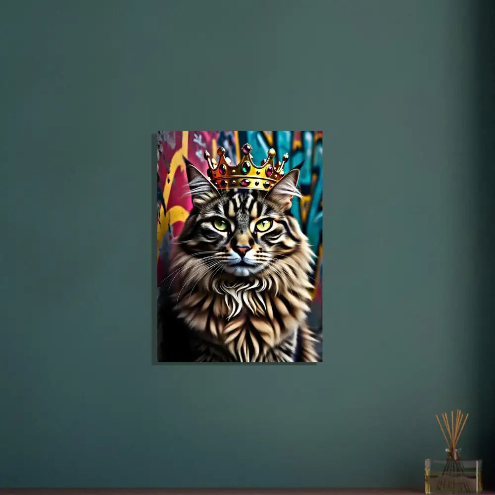 Regal urban cat wearing a crown on Fine Art Poster Crown Meowjesty by PixiOnyx