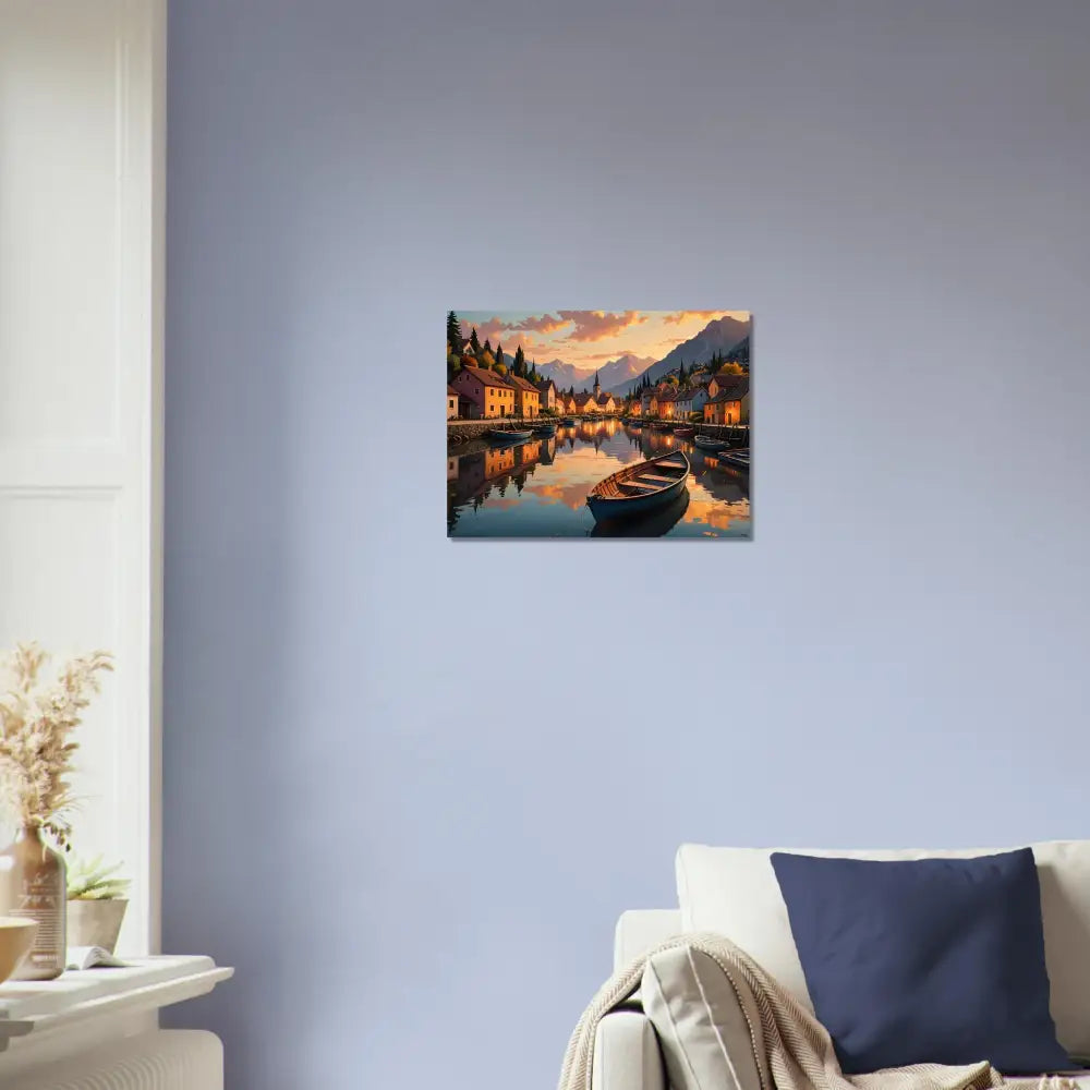 Framed landscape painting from Fine Art Poster Evening Glow on the Water by PixiOnyx