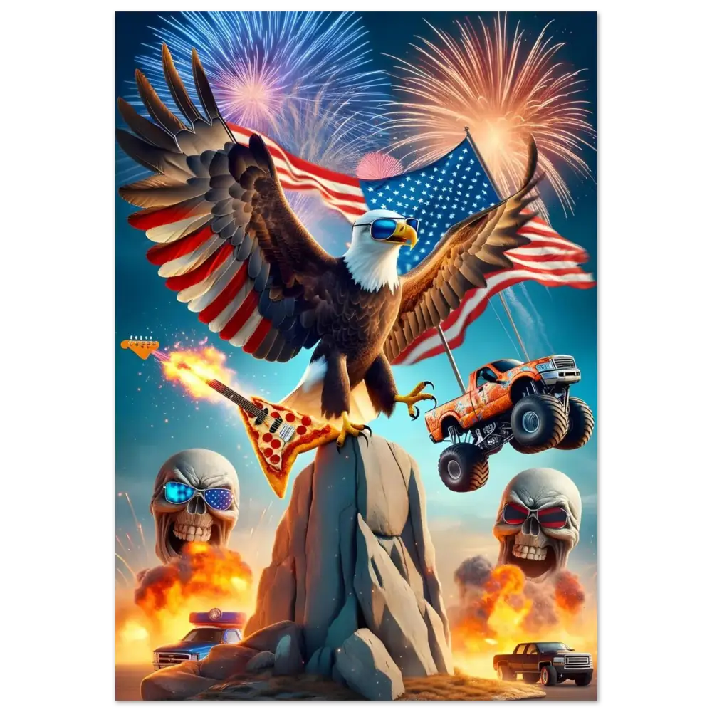 Patriotic American collage art displayed on Fine Art Poster Freedom Shreds Eternal PixiOnyx Apex Americana