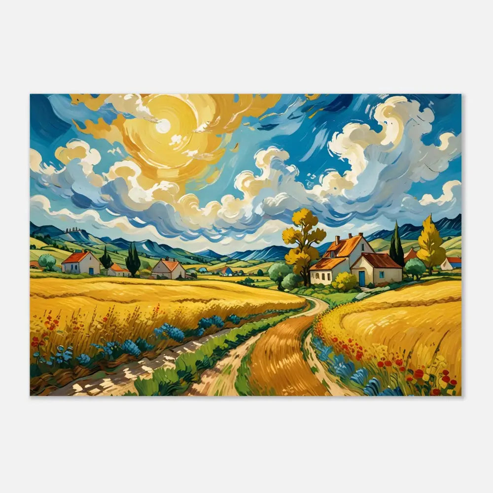 Impressionistic landscape painting featured on Fine Art Poster Golden Fields Reverie by PixiOnyx