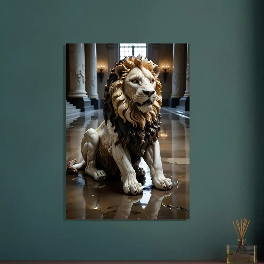 Marble Lion statue art print from PixiOnyx Regal Sculpture Series in grand hall