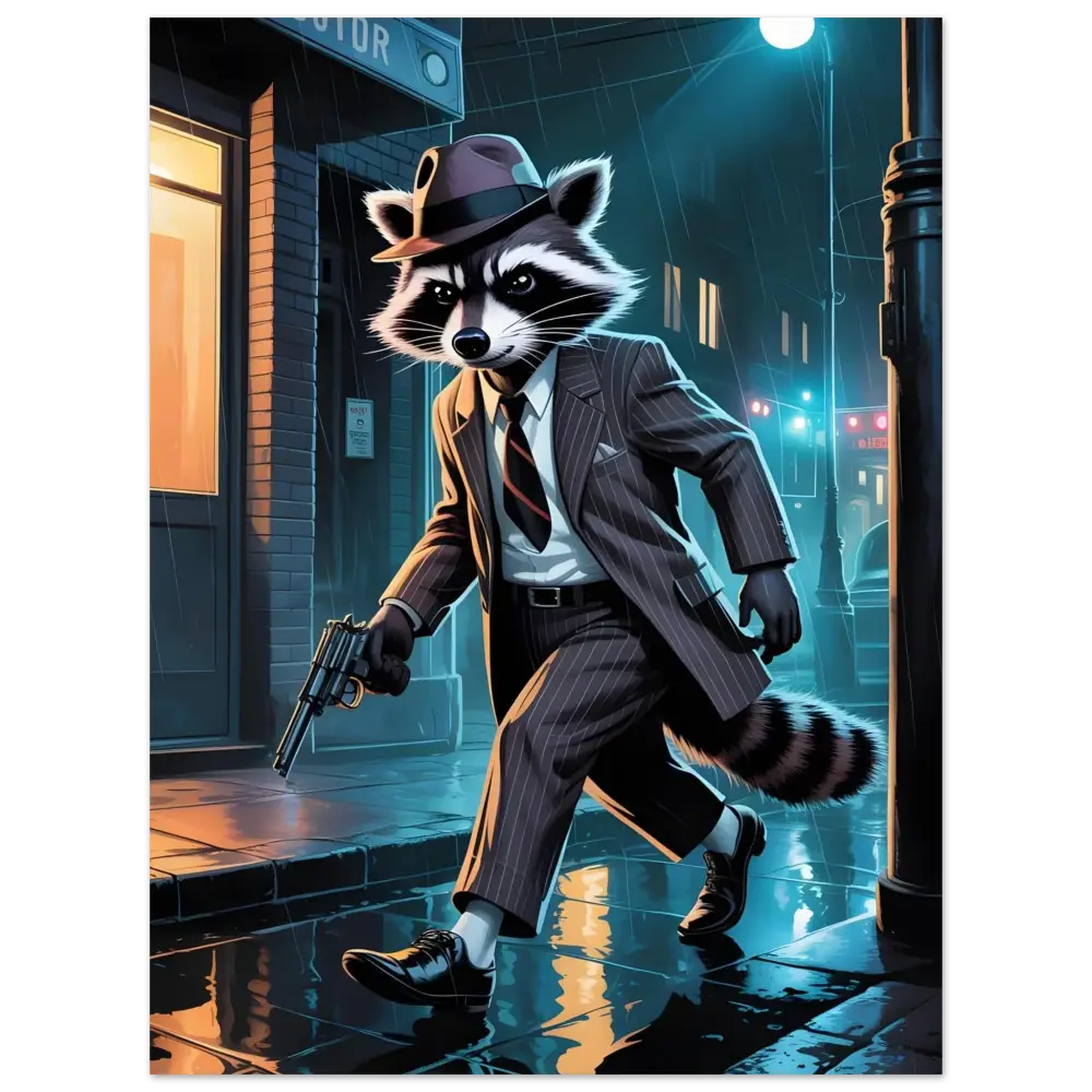 Anthropomorphic Raccoon Gangster Poster Rogue Raccoon Noir Alley Swagger PixiOnyx Midnight