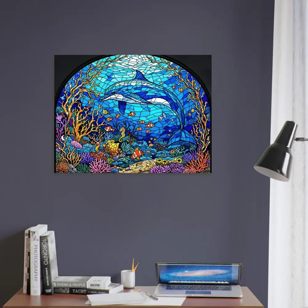 Dolphin stained glass artwork on Fine Art Poster Sea Cathedral PixiOnyx Oceanlight Relic