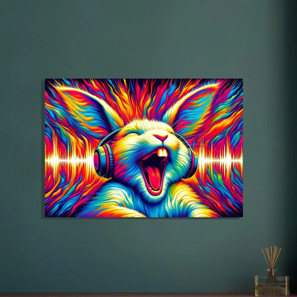 Colorful rabbit art with headphones for the Fine Art Poster Sonic Scream by PixiOnyx