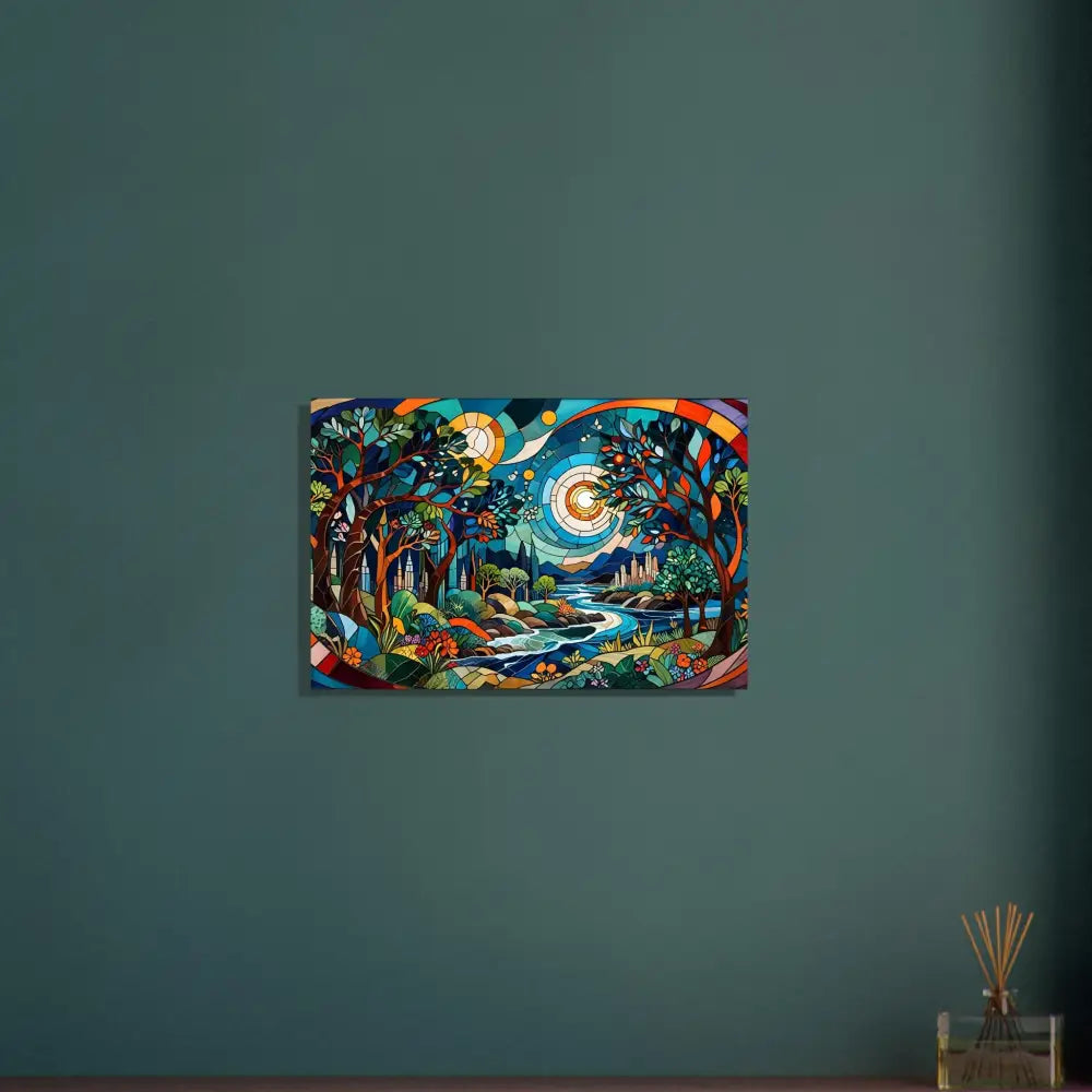 Colorful forest landscape painting from PixiOnyx Stained Horizon Psychedelic Nature Collection