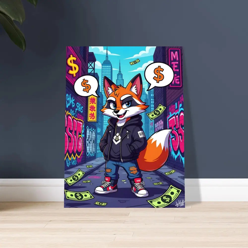 Cartoon fox art print from PixiOnyx Urban Edge Collection titled Street Hustle Fox